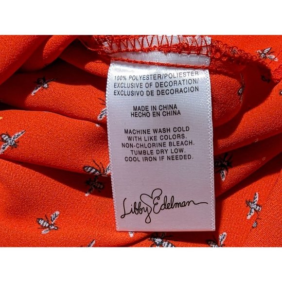 Libby Edelman red tunic bee print with tassel‎ tie in front long sleeve blouse S - Picture 6 of 7